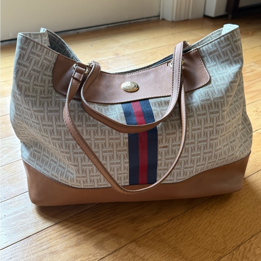 Tommy Hilfiger Tan and Red Women's Tote Bag